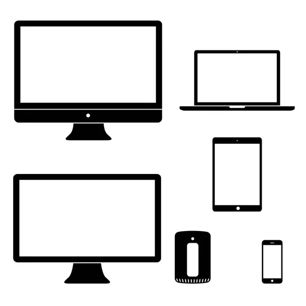 Iconos Ordenador Dispositivo Siluetas Vectores Blanco Negro Gráficos vectoriales