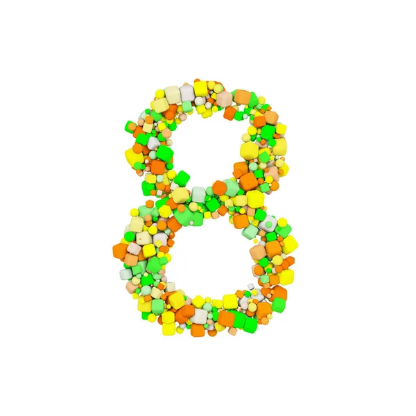 Alphabet number 8. Funny font made of orange, green and yellow shape cube. 3D render isolated on white background. — Stock Photo, Image