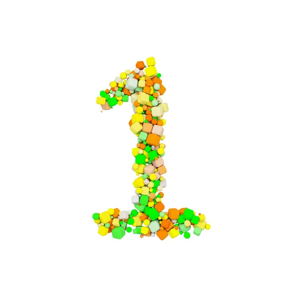 Alphabet numéro 1. Fonte drôle faite de cube de forme orange, verte et jaune. rendu 3D isolé sur fond blanc . — Photo