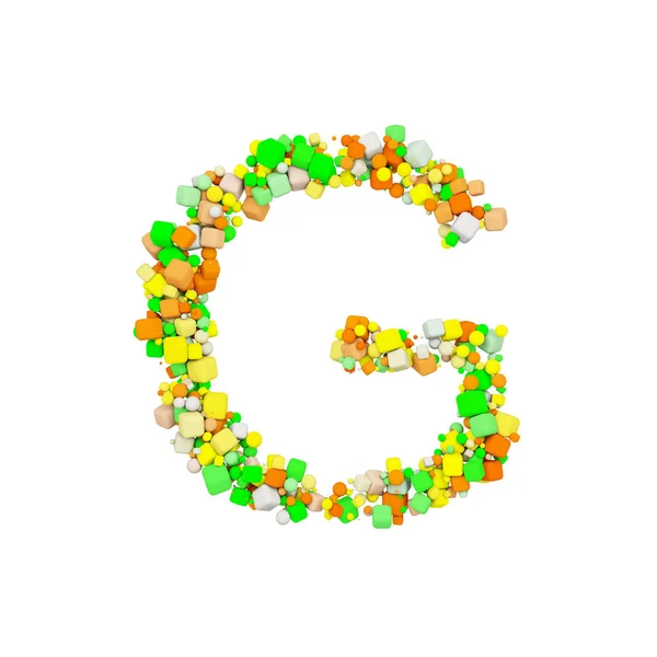 Ábécé levél G nagybetűs. Vicces betűtípus, narancs, zöld és sárga alakzat kocka. 3D render elszigetelt fehér background. — Stock Fotó