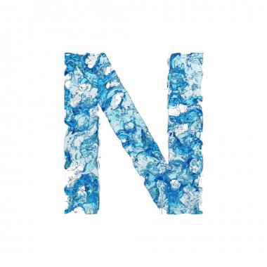 Alfabe harf N büyük harf. Şeffaf mavi su sıvı yazı tipi. Beyaz arka plan üzerinde izole 3d render.