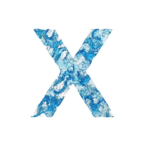 Buchstabe x Großbuchstabe. flüssige Schrift aus blauem transparentem Wasser. 3D-Darstellung isoliert auf weißem Hintergrund. — Stockfoto