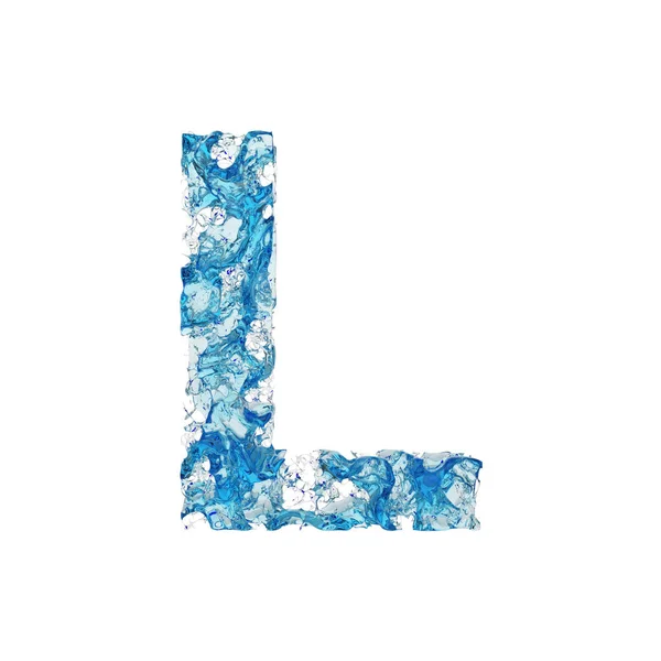 Buchstabe l Großbuchstaben. flüssige Schrift aus blauem transparentem Wasser. 3D-Darstellung isoliert auf weißem Hintergrund. — Stockfoto