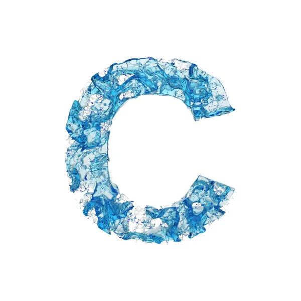 Litery C wielkie litery. Wykonane wody niebieski, przezroczysty płyn czcionki. 3D renderowania na białym tle. — Zdjęcie stockowe