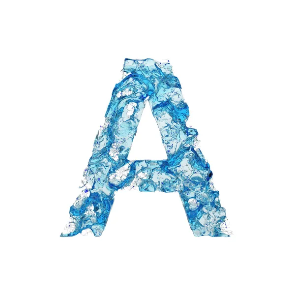 알파벳 문자를 대문자입니다. 파란 투명 물 액체 글꼴에 의하여 이루어져 있다. 흰색 배경에 고립 된 3 차원 렌더링. — 스톡 사진