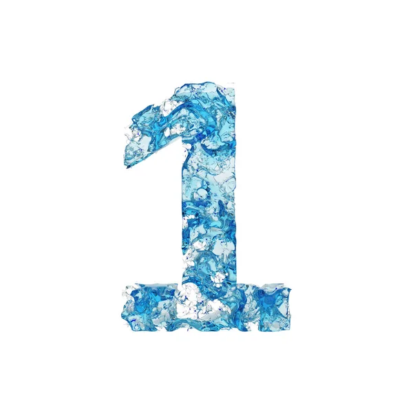 Alfabetet nummer 1. Flytande teckensnitt består av blå transparenta vatten. 3D render isolerad på vit bakgrund. — Stockfoto