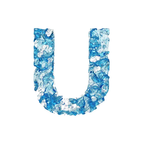 Alphabet bokstaven U versala. Flytande teckensnitt består av blå transparenta vatten. 3D render isolerad på vit bakgrund. — Stockfoto