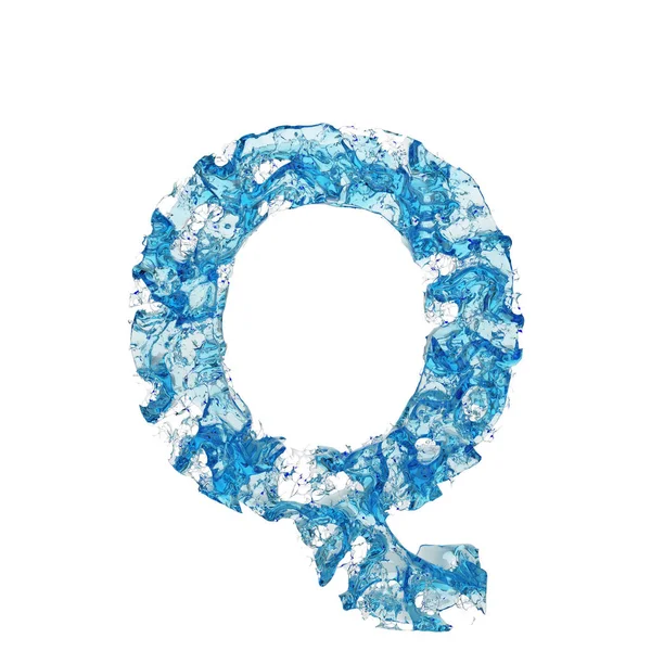 Alfabet letter Q hoofdletters. Vloeibare lettertype gemaakt van blauw transparant water. 3D render geïsoleerd op witte achtergrond. — Stockfoto