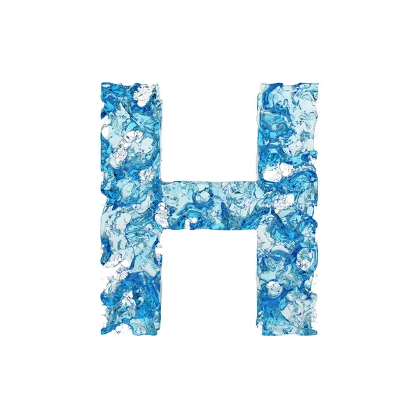 Alfabet letter H hoofdletters. Vloeibare lettertype gemaakt van blauw transparant water. 3D render geïsoleerd op witte achtergrond. — Stockfoto