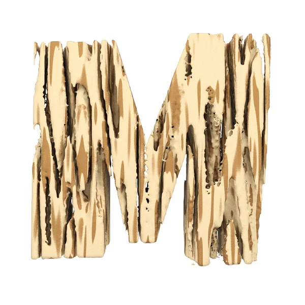Alfabeto lettera M maiuscolo. Caratteristica in legno di pino grezzo marrone e giallo. Rendering 3D isolato su sfondo bianco . — Foto Stock