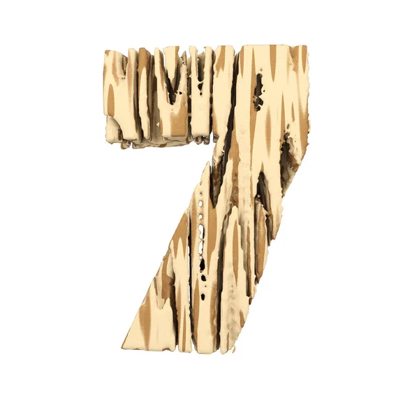 アルファベットの数 7。茶色と黄色の大まかな松の木のフォントです。白い背景に分離された 3 d のレンダリング. — ストック写真