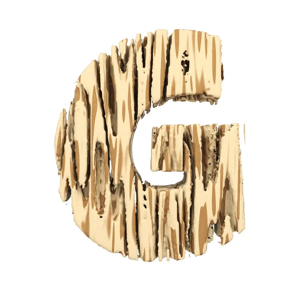 Alfabeto letra G maiúscula. Fonte de madeira feita de pinho marrom e amarelo áspero. Renderização 3D isolada em fundo branco . — Fotografia de Stock