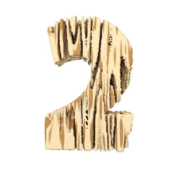 Alfabetet nummer 2. Trä teckensnitt av brunt och gult grov furu. 3D render isolerad på vit bakgrund. — Stockfoto