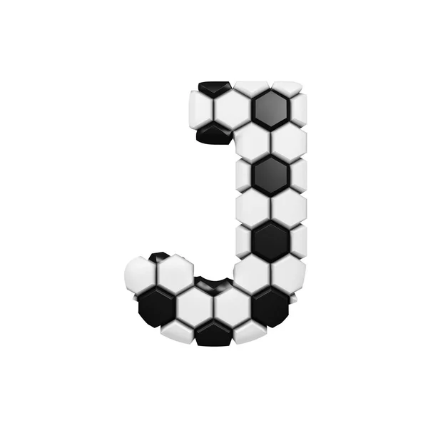 Alfabet letter J hoofdletters. Voetbal lettertype gemaakt van voetbal textuur. 3D render geïsoleerd op witte achtergrond. — Stockfoto