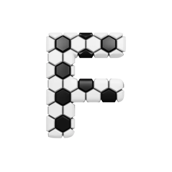 Alphabet letter F uppercase. Soccer font made of football texture. 3D render isolated on white background. — Stock Photo, Image