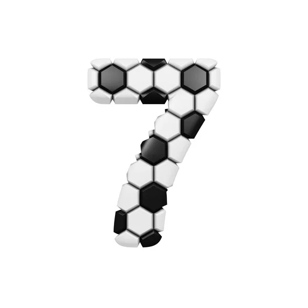 Alphabet number 7. Soccer font made of football texture. 3D render isolated on white background. — Stock Photo, Image