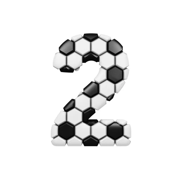 Alfabeto número 2. Soccer fonte feita de textura de futebol. Renderização 3D isolada em fundo branco . — Fotografia de Stock