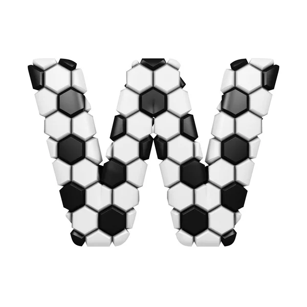Letra del alfabeto W mayúscula. Fuente de fútbol hecha de textura de fútbol. Representación 3D aislada sobre fondo blanco . —  Fotos de Stock