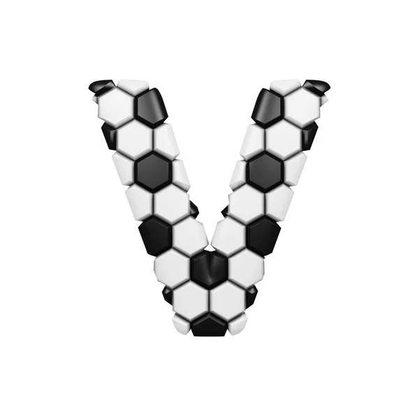 Alphabet letter V uppercase. Soccer font made of football texture. 3D render isolated on white background. — Stock Photo, Image