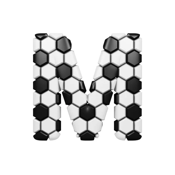 알파벳의 편지는 대문자 M입니다. 축구는 축구 텍스처의 만든 폰트입니다. 흰색 배경에 고립 된 3 차원 렌더링. — 스톡 사진