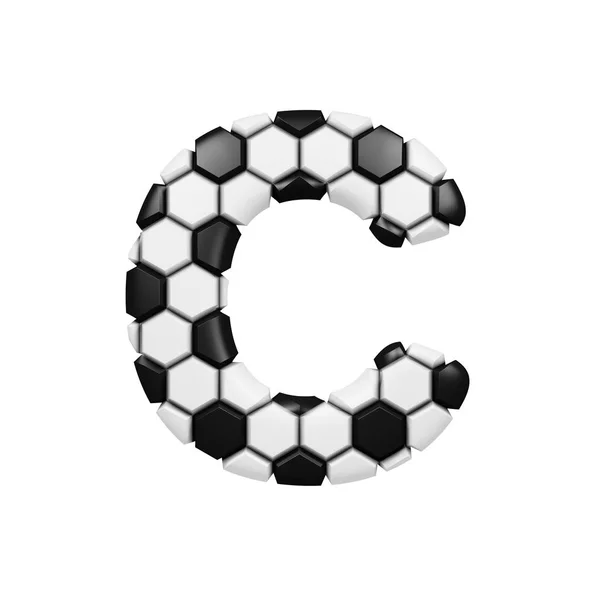 Alfabeto letra C maiúscula. Soccer fonte feita de textura de futebol. Renderização 3D isolada em fundo branco . — Fotografia de Stock