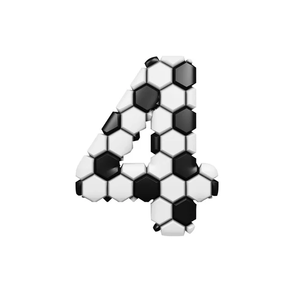 알파벳 숫자 4입니다. 축구는 축구 텍스처의 만든 폰트입니다. 흰색 배경에 고립 된 3 차원 렌더링. — 스톡 사진