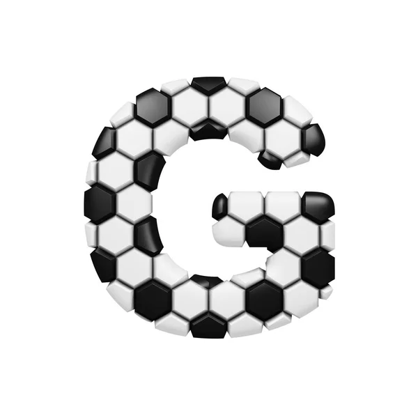 Αλφάβητο επιστολής G κεφαλαία. Ποδόσφαιρο γραμματοσειρά από ποδόσφαιρο υφή. 3D καθιστούν απομονώνονται σε λευκό φόντο. — Φωτογραφία Αρχείου