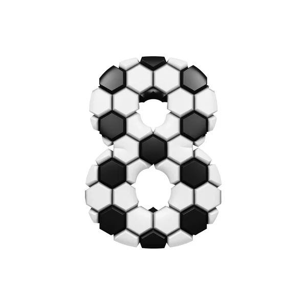 Alfabet nummer 8. Voetbal lettertype gemaakt van voetbal textuur. 3D render geïsoleerd op witte achtergrond. — Stockfoto