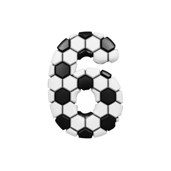 Alfabeto número 6. Soccer fonte feita de textura de futebol. Renderização 3D isolada em fundo branco . — Fotografia de Stock