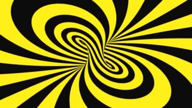 Siyah ve sarı psychedelic optik yanılsama. Soyut hipnotik animasyonlu arka plan. Spiral geometrik döngü uyarı duvar kağıdı
