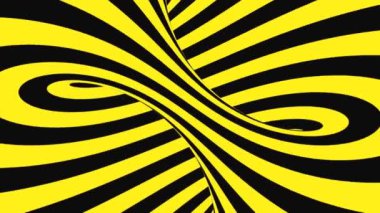 Siyah ve sarı psychedelic optik yanılsama. Soyut hipnotik animasyonlu arka plan. Spiral geometrik döngü uyarı duvar kağıdı