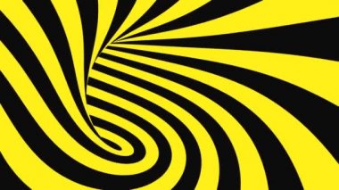 Siyah ve sarı psychedelic optik yanılsama. Soyut hipnotik animasyonlu arka plan. Spiral geometrik döngü uyarı duvar kağıdı