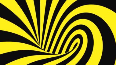 Siyah ve sarı psychedelic optik yanılsama. Soyut hipnotik animasyonlu arka plan. Spiral geometrik döngü uyarı duvar kağıdı