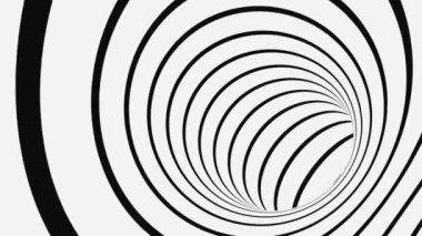 Siyah ve beyaz psikedelik optik illüzyon. Soyut hipnotik animasyon arka planı. Spiral geometrik döngü monokrom duvar kağıdı