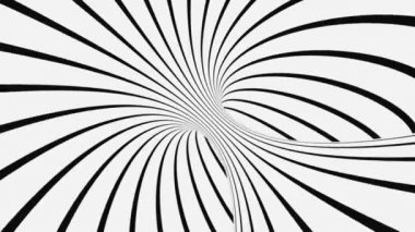 Siyah ve beyaz psikedelik optik illüzyon. Soyut hipnotik animasyon arka planı. Spiral geometrik döngü monokrom duvar kağıdı