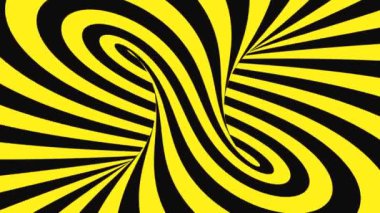 Siyah ve sarı psychedelic optik yanılsama. Soyut hipnotik animasyonlu arka plan. Spiral geometrik döngü uyarı duvar kağıdı