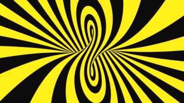Siyah ve sarı psychedelic optik yanılsama. Soyut hipnotik animasyonlu arka plan. Spiral geometrik döngü uyarı duvar kağıdı