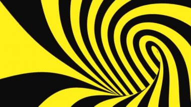 Siyah ve sarı psychedelic optik yanılsama. Soyut hipnotik animasyonlu arka plan. Spiral geometrik döngü uyarı duvar kağıdı