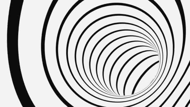 Ilusão óptica psicadélica em preto e branco. Abstrato hipnótico fundo animado. espiral geométrica looping monocromático papel de parede — Vídeo de Stock