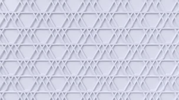 アラベスクループ幾何学的パターン。白いイスラム3Dモチーフ。アラビア語東洋のアニメーションの背景。イスラム教徒の移動壁紙. — ストック動画