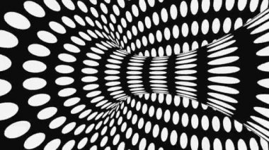 Siyah ve beyaz psychedelic optik yanılsama. Soyut hipnotik animasyonlu arka plan. Polka nokta geometrik monokrom duvar kağıdı
