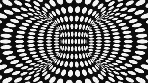 Schwarz-weiße psychedelische optische Täuschung. abstrakte hypnotische animierte Hintergrund. Polka Dot geometrische monochrome Tapete — Stockvideo