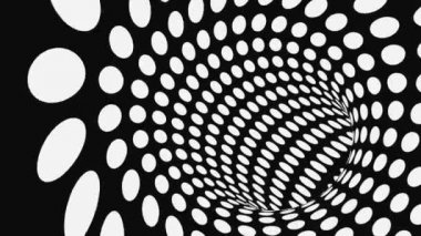 Siyah ve beyaz psychedelic optik yanılsama. Soyut hipnotik animasyonlu arka plan. Polka nokta geometrik monokrom duvar kağıdı