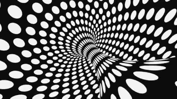Черно-белая психоделическая оптическая иллюзия. Абстрактный гипнотический анимированный фон. Геометрические монохромные обои в горошек — стоковое видео