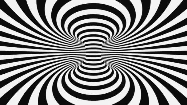 Schwarz-weiße psychedelische optische Täuschung. Abstrakte hypnotische animierte Hintergrund. Spirale geometrische Schleife monochrome Tapete — Stockvideo