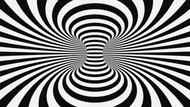 Illusion d'optique psychédélique noire et blanche. Résumé fond animé hypnotique. Papier peint spirale géométrique boucle monochrome