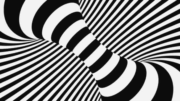 黒と白のサイケデリックな光の幻想。抽象催眠アニメーションの背景。スパイラル幾何学ループモノクロ壁紙 — ストック動画