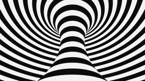 Schwarz-weiße psychedelische optische Täuschung. Abstrakte hypnotische animierte Hintergrund. Spirale geometrische Schleife monochrome Tapete — Stockvideo