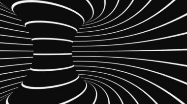 Siyah ve beyaz psikedelik optik illüzyon. Soyut hipnotik animasyon arka planı. Spiral geometrik döngü monokrom duvar kağıdı