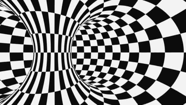 Μαύρη και λευκή ψυχεδελική οπτική ψευδαίσθηση. Αφηρημένο υπνωτικό κινούμενο φόντο. Καρό γεωμετρική ταπετσαρία βρόχου — Αρχείο Βίντεο